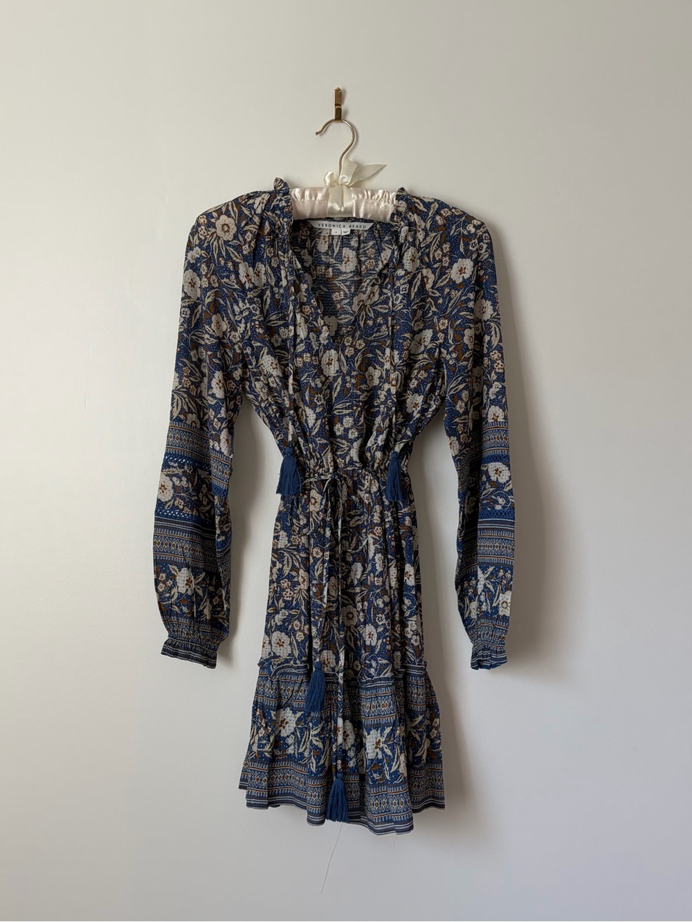 Veronica Beard Danica Tassel Puff-Sleeve Mini Dress